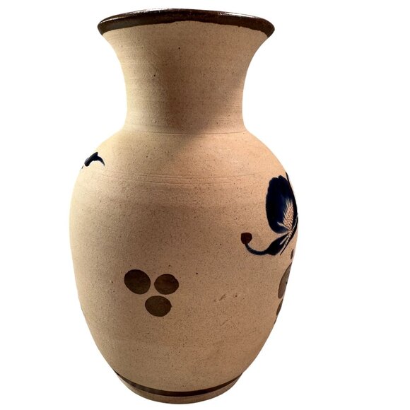 Mexican Folk Art Floral Vase Bird Sandstone Vintage Pottery Handcrafted Painted - Picture 6 of 16